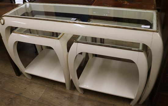A set of 3 Deco style hall tables largest W.135cm